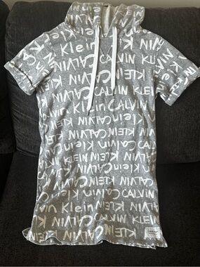 Calvin Klein Grey Logo Hoodie Dress